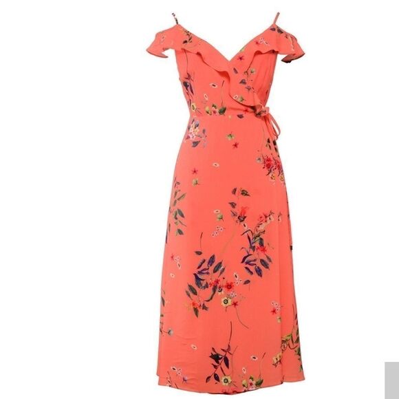 Willow + Clay Floral Wrap Dress Tangerine NWT - Picture 3 of 6